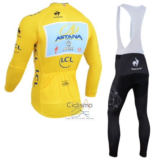 Astana Lider Ropa Ciclismo Culotte Largo 2014 Hombre Mangas Largas AMarillo